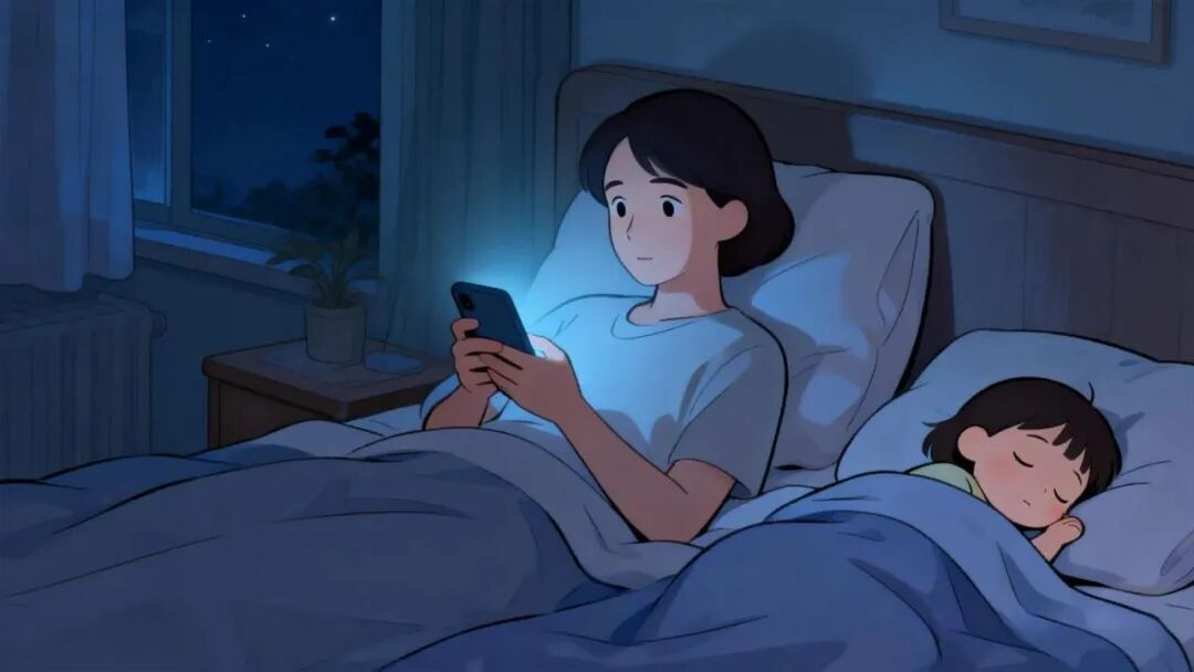 娃睡了在旁边玩手机，会让TA得散光吗？
